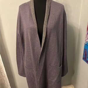 Eileen fisher womens L gray open cardigan sweater wool mohair